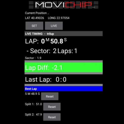User interface screenshot of the free lap timer app Time Trial 2 Basic